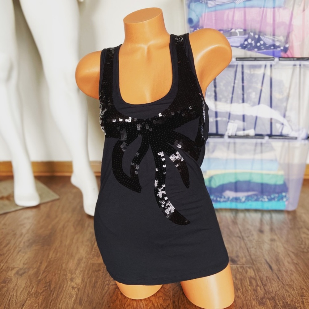 BCBGMaxAzria | Sequined Bow Tunic Tank